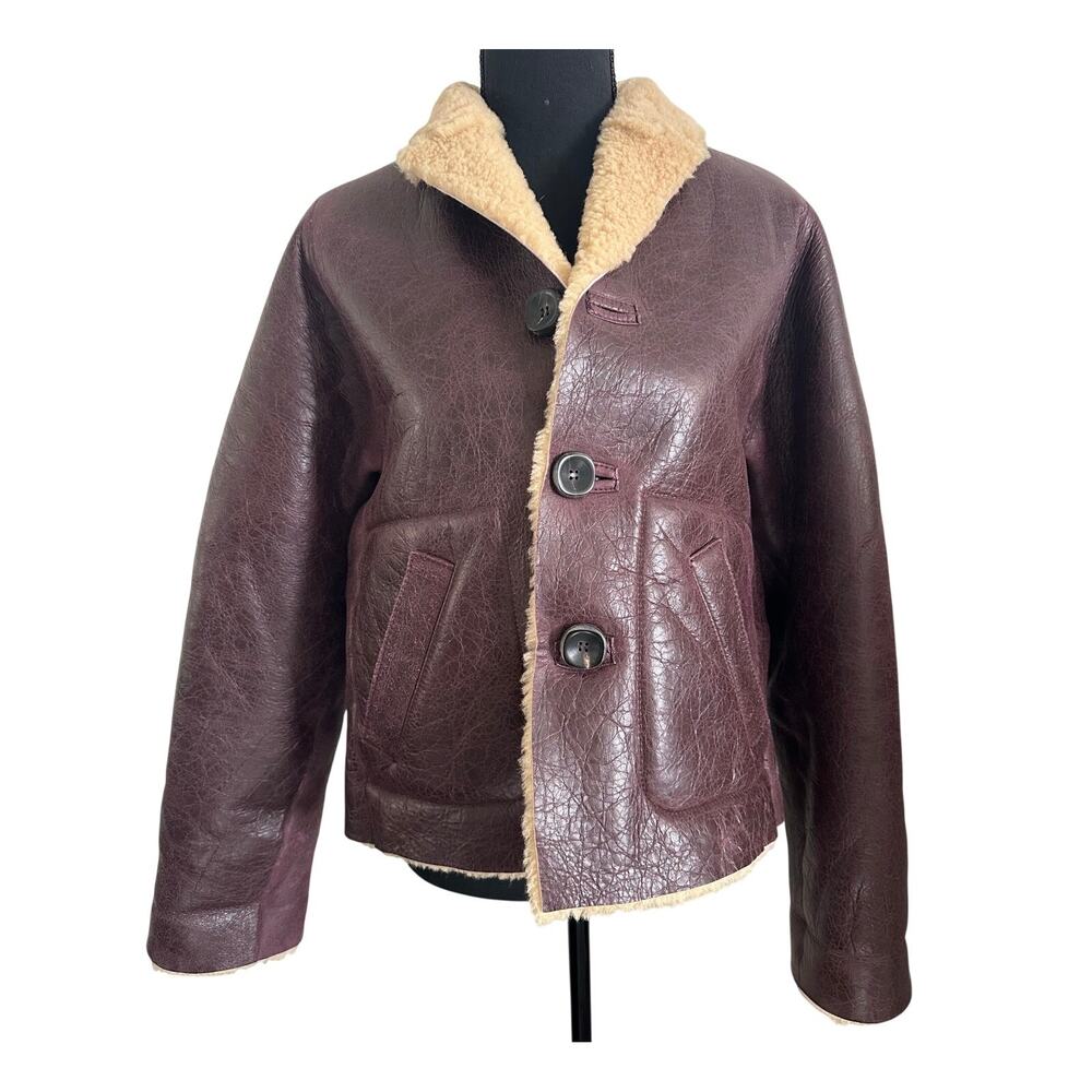 MARNI Giacca FW22 Reversible Shearling & Burgundy Nappa Leather Jacket IT 38